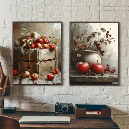 Retro Still Life Lemon & Olive Tree Frameless Canvas Poster