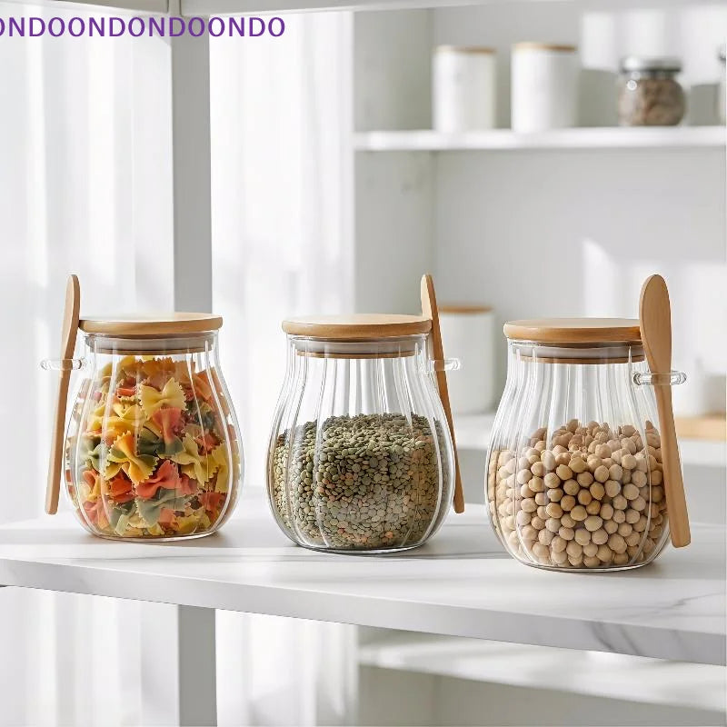 Tea Kitchen Glass Storage Jar with Lid and Spoon 1 Piece Airtight Canister for Coffee Sugar Pantry Storage