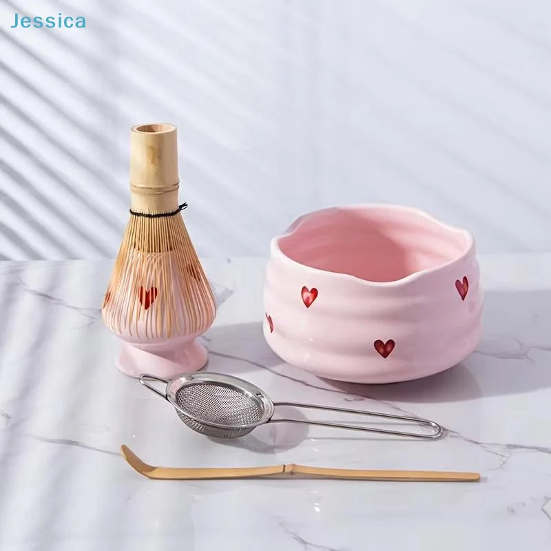 Pink Heart Matcha Whisk Set