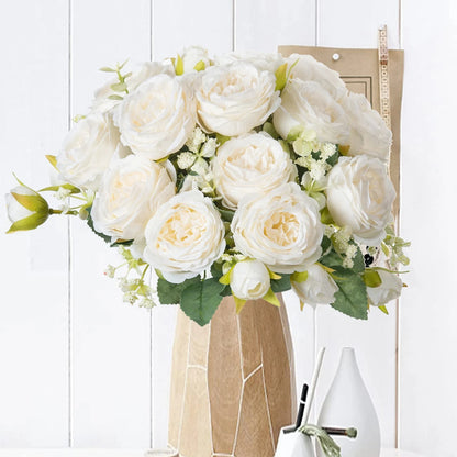 Premium Silk White Peony Artificial Flowers for Home Vase Decor