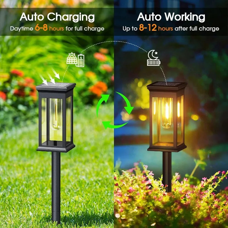 Solar Garden Lights LED Solar Pathway Lights Outdoor Waterproof Auto on/Off for Landscape  Yard Walkway Lawn Lighting Warm White