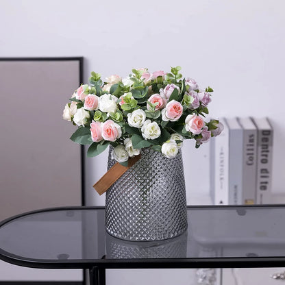 30CM Premium Silk Rose & Peony Bouquet with Eucalyptus Leaves