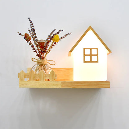 Modern Wooden LED Wall Lamp with Green Plant Design – Nordic Home Decor