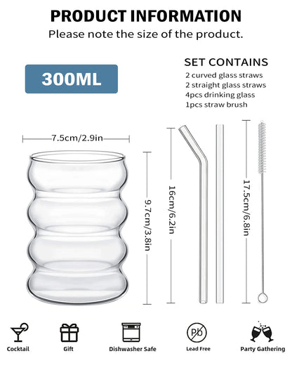 4-Piece Ribbed Glass Coffee Mug Set ☕✨