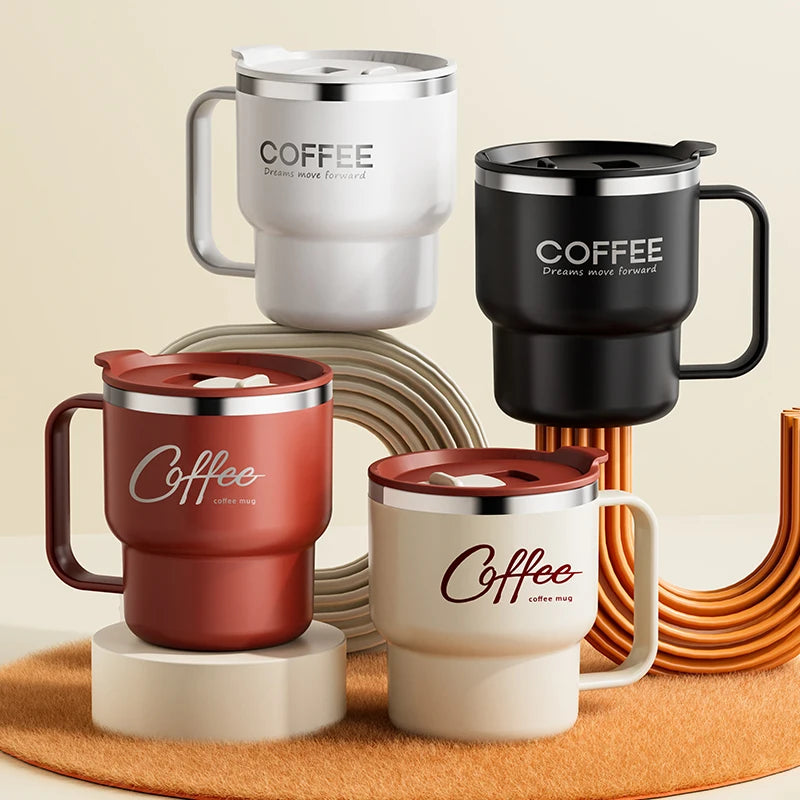 1pc 304 Stainless Steel Double Wall Insulated Coffee Cup With Handle Portable Students Leak-proof Water Cup Milk Coffee Mug