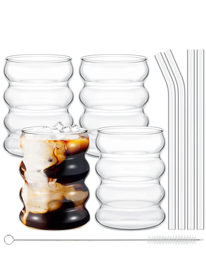 4-Piece Ribbed Glass Coffee Mug Set ☕✨