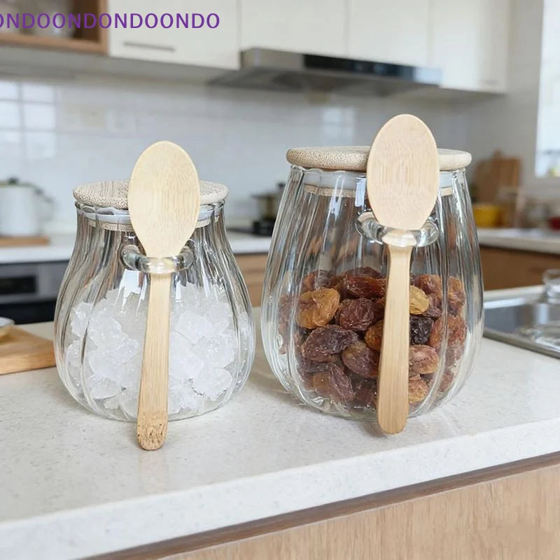 Tea Kitchen Glass Storage Jar with Lid and Spoon 1 Piece Airtight Canister for Coffee Sugar Pantry Storage