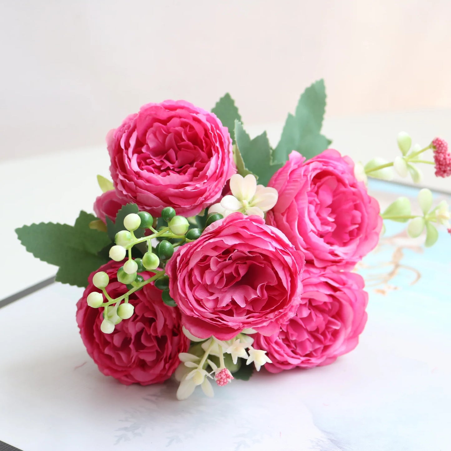 Premium Silk White Peony Artificial Flowers for Home Vase Decor