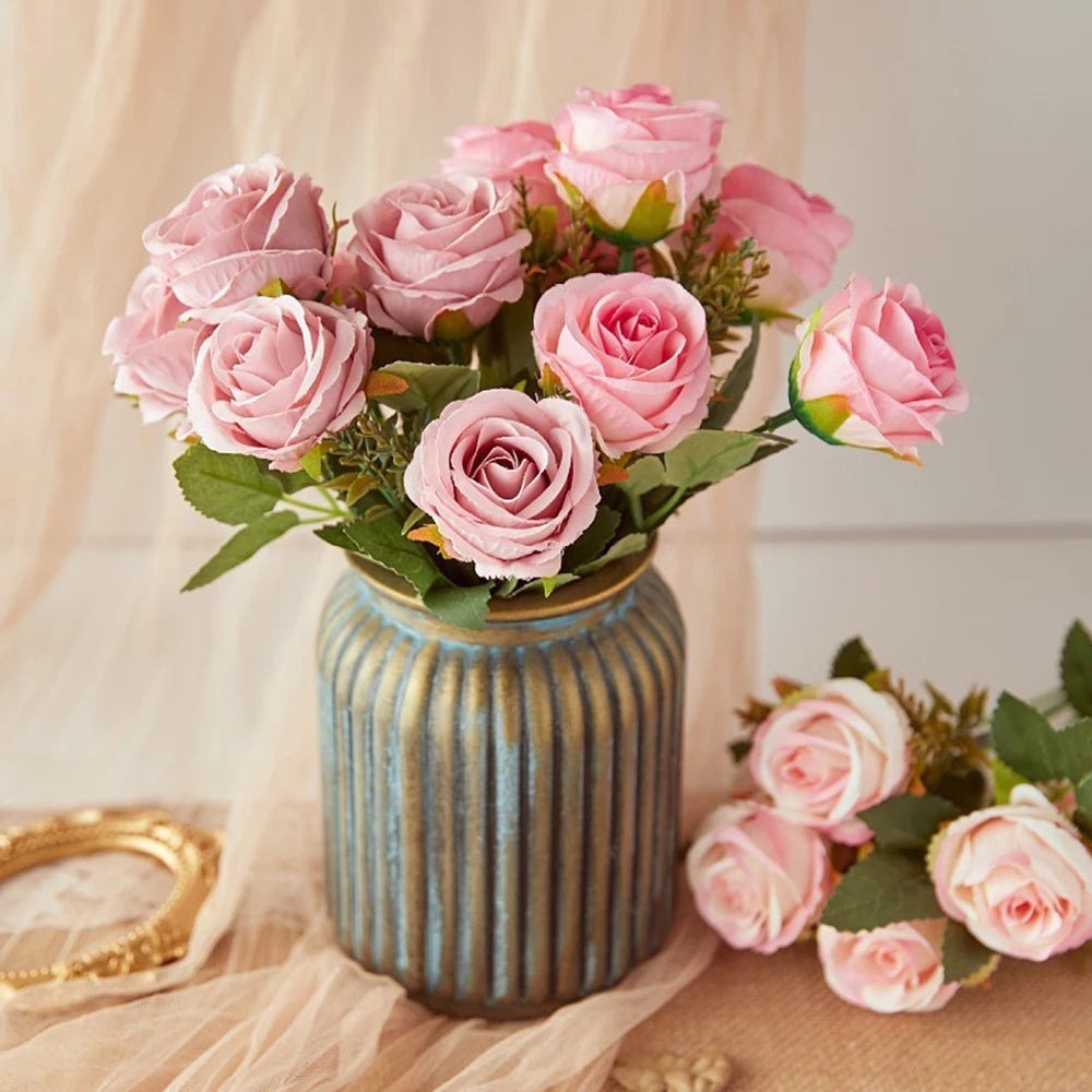 30cm Premium Pink Silk Rose & Peony Cemetery Bouquet