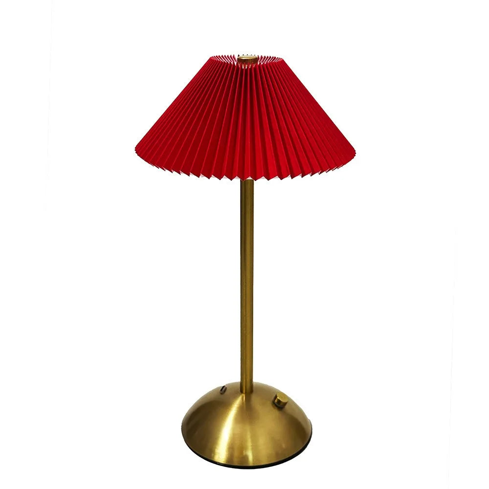 Metal Base Pleated Desk Lamp Fabric Shade Pastoral Style Touch Bedside Lamp Dimmable Wireless Bedside Ambient Light Bedroom