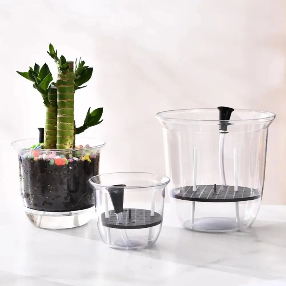 1pcs Transparent Self Watering Plant Pot Double Layer Plastic Flowerpot Automatic Water Absorption Self Watering Planter Pot