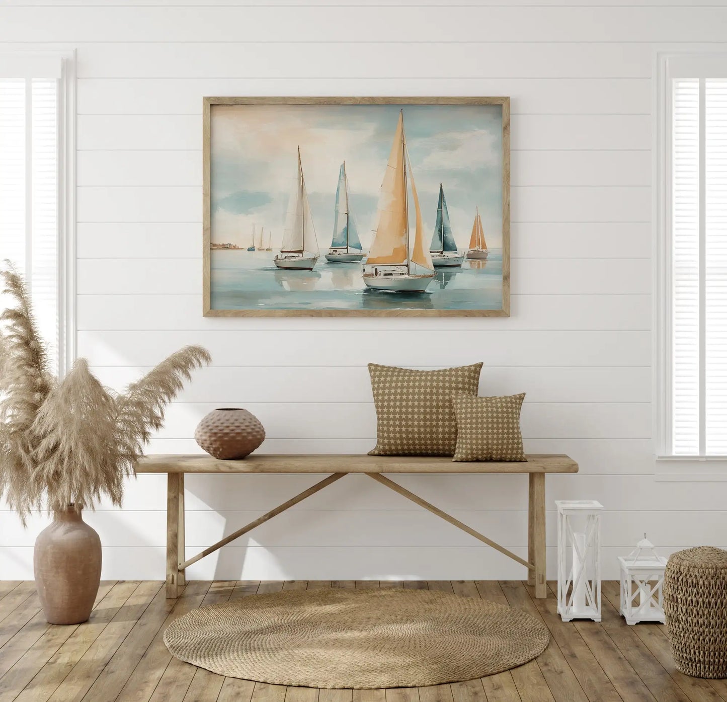 Nautical Sailboat Oil-Style Canvas Print | Retro Ocean Home Decor