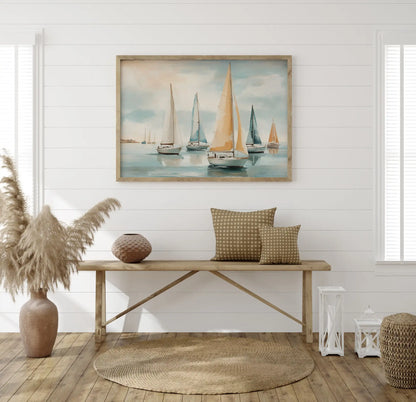 Nautical Sailboat Oil-Style Canvas Print | Retro Ocean Home Decor