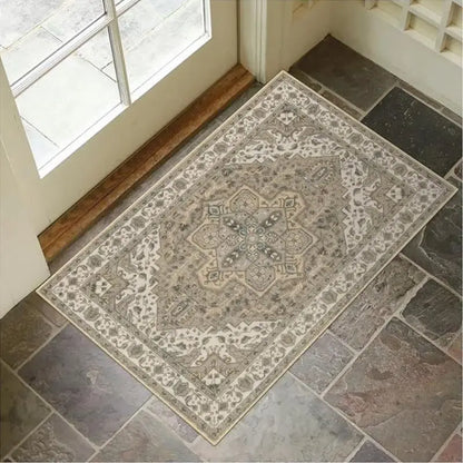 VIKAMA Washable Low Pile Oriental Entry Rug Rustic Terracotta Teal Medallion Design Anti Slip Patio Front Door Floor Mat