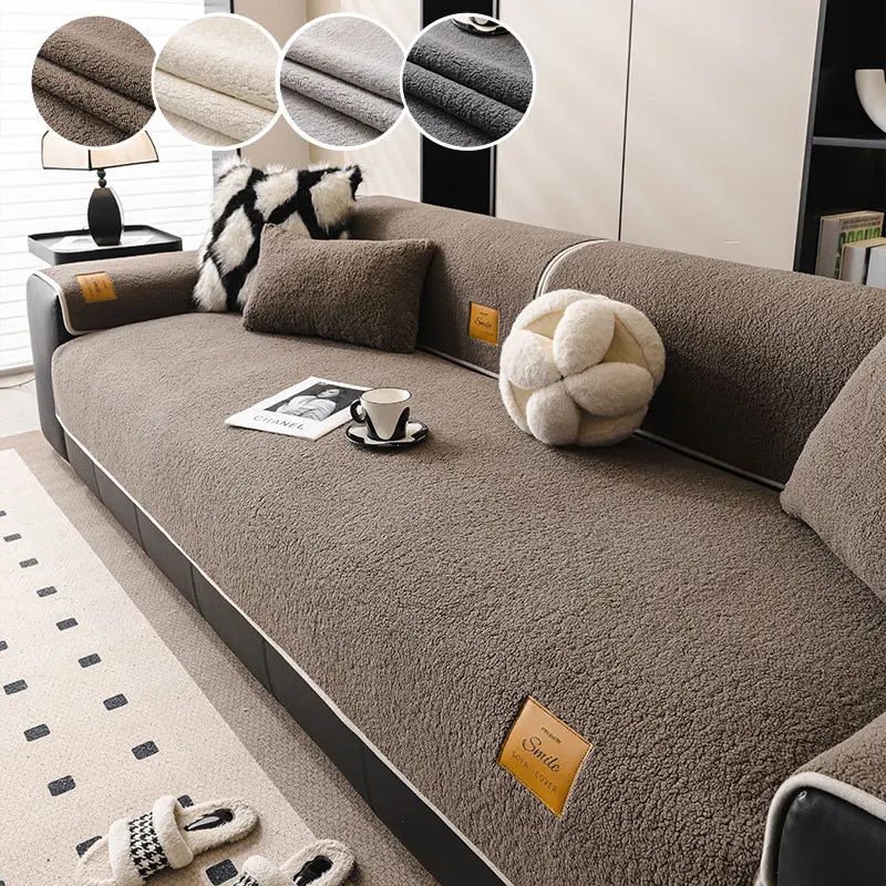 1PC-Autumn and Winter Pure Color Simple Lamb Fleece Sofa Mat Universal Multi functional Sofa Mat
