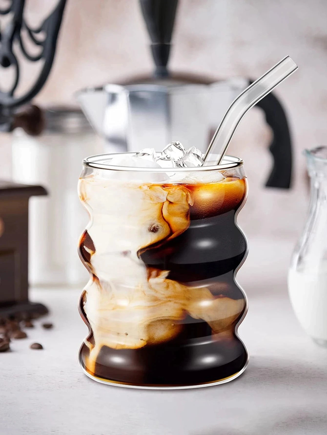 4-Piece Ribbed Glass Coffee Mug Set ☕✨