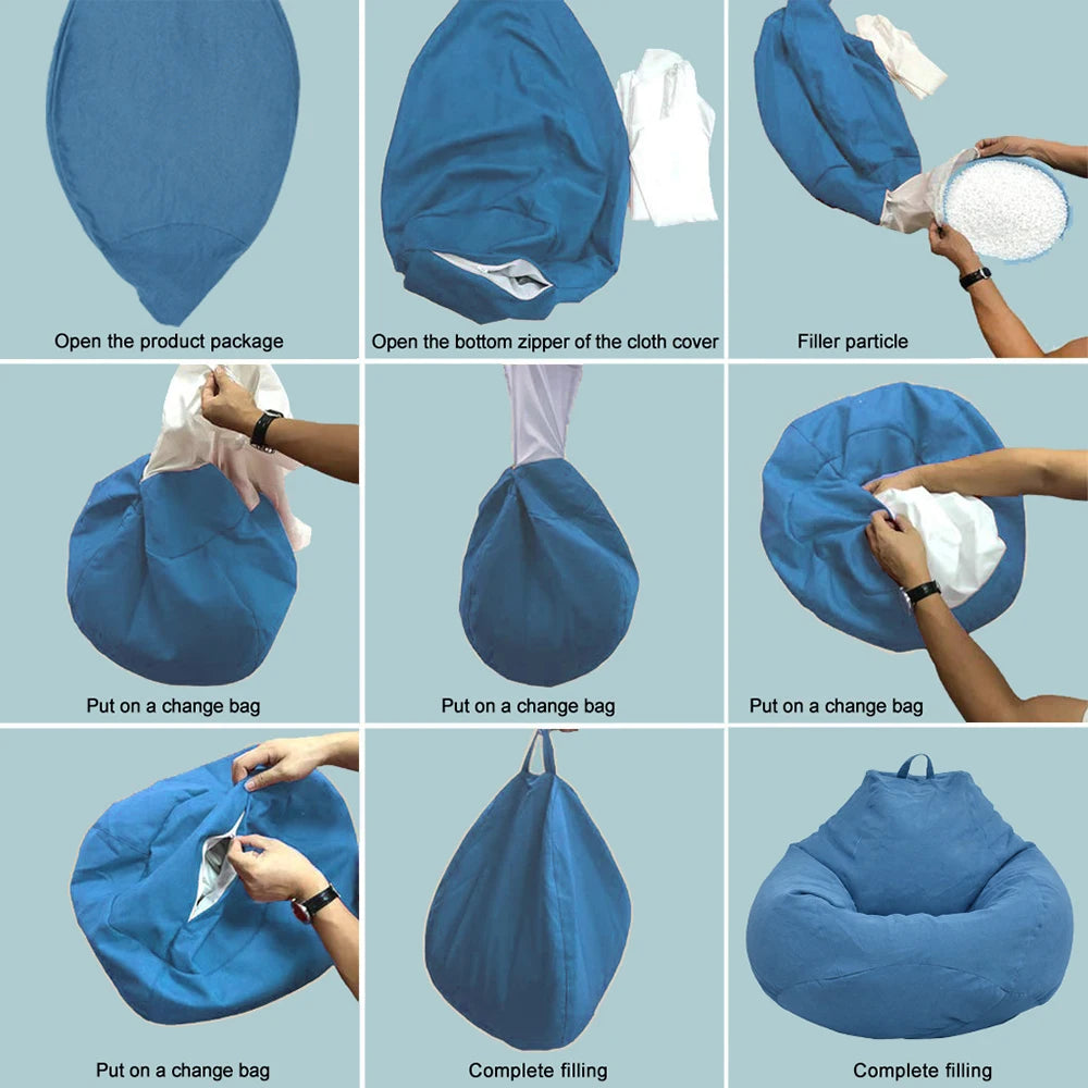1/2Pcs Lazy Sofa Cover Solid Chair Covers Without Filler Large Bean Bag Cover Adults Couch Living Room Bedroom Tatami Lounger