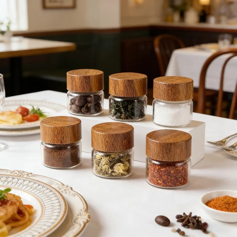 10/20/30ml Mini Glass Bottles Spice Jars with Lids Seasoning Nuts Coffee Beans Storage Jar Wood Sealed Bottle Airtight Canisters