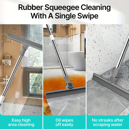 4 in 1 Broom Dustpan Set with Hidden Squeegee for Glass Grease Cleaning Home Use