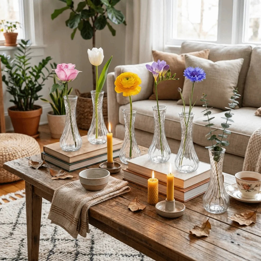 6PCS Mini Glass Vases – Rustic Transparent Flower Decor Set