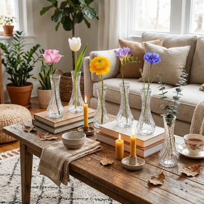 6PCS Mini Glass Vases – Rustic Transparent Flower Decor Set