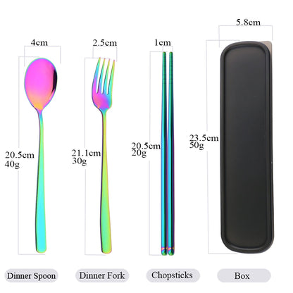 3-Piece Stainless Steel Cutlery Set with Storage Box – Portable Spoon, Fork &amp; Chopsticks