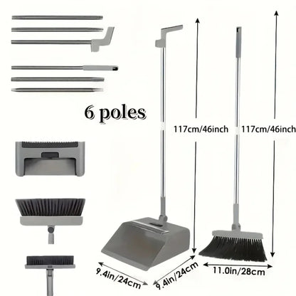 4 in 1 Broom Dustpan Set with Hidden Squeegee for Glass Grease Cleaning Home Use