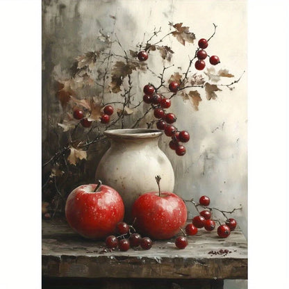 Retro Still Life Lemon & Olive Tree Frameless Canvas Poster