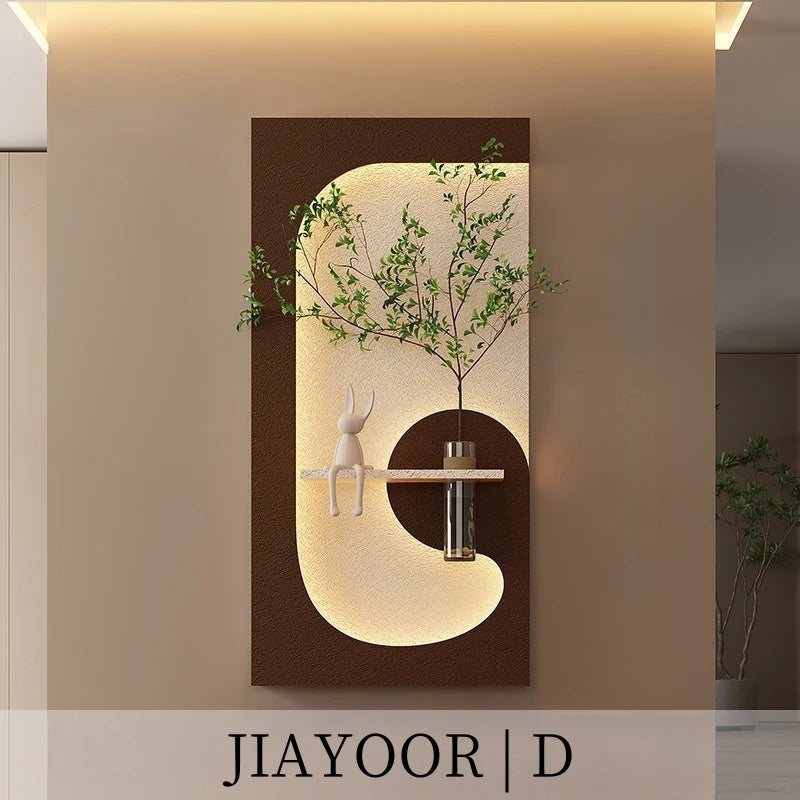 Modern LED Wall Lamp with Green Plant Décor – Creative Living Room & Hallway Light