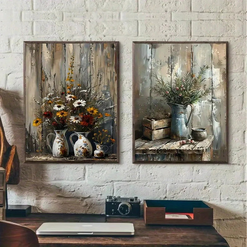 Retro Still Life Lemon & Olive Tree Frameless Canvas Poster