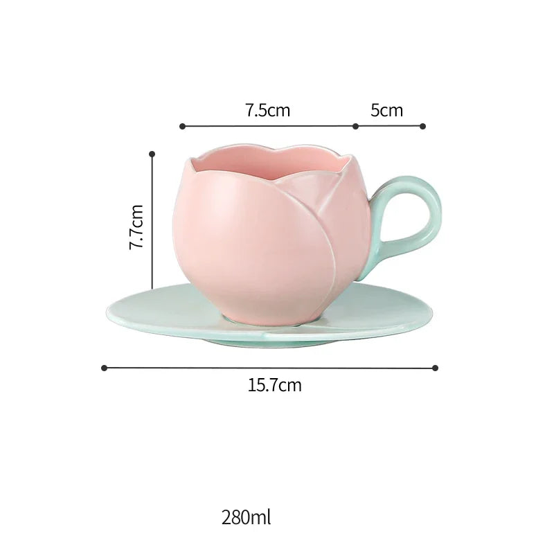 European-Style Tulip Ceramic Milk Tea & Cappuccino Cup Kit