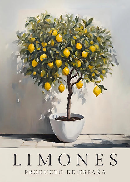 Retro Olive Tree & Lemon Canvas Wall Art