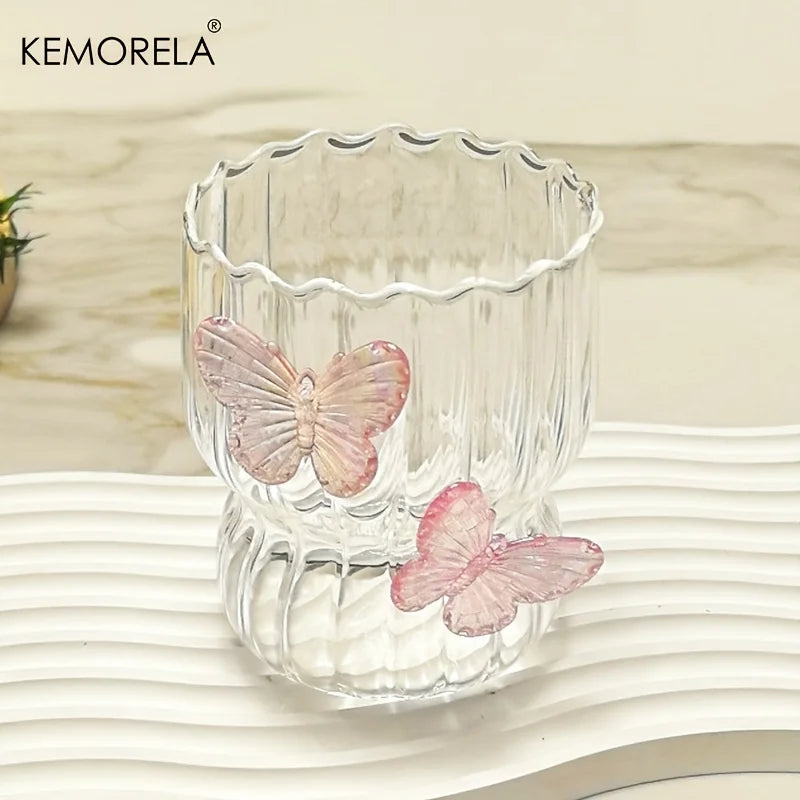 3D Butterfly Striped Glass Coffee Cup 🦋☕