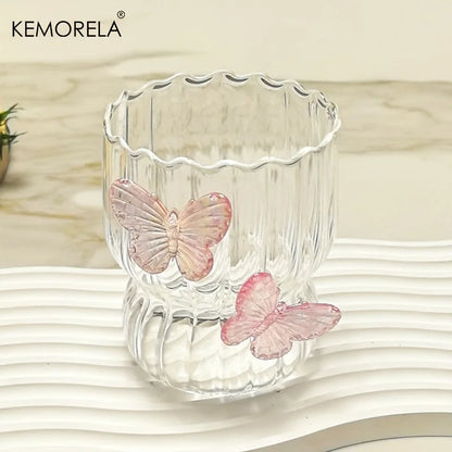 3D Butterfly Striped Glass Coffee Cup 🦋☕