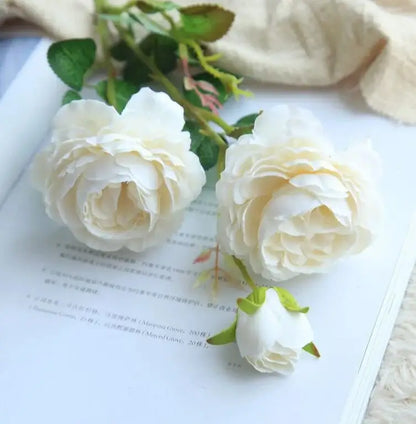 YO CHO 60cm Premium Silk White Pink Peonies Artificial Bouquet