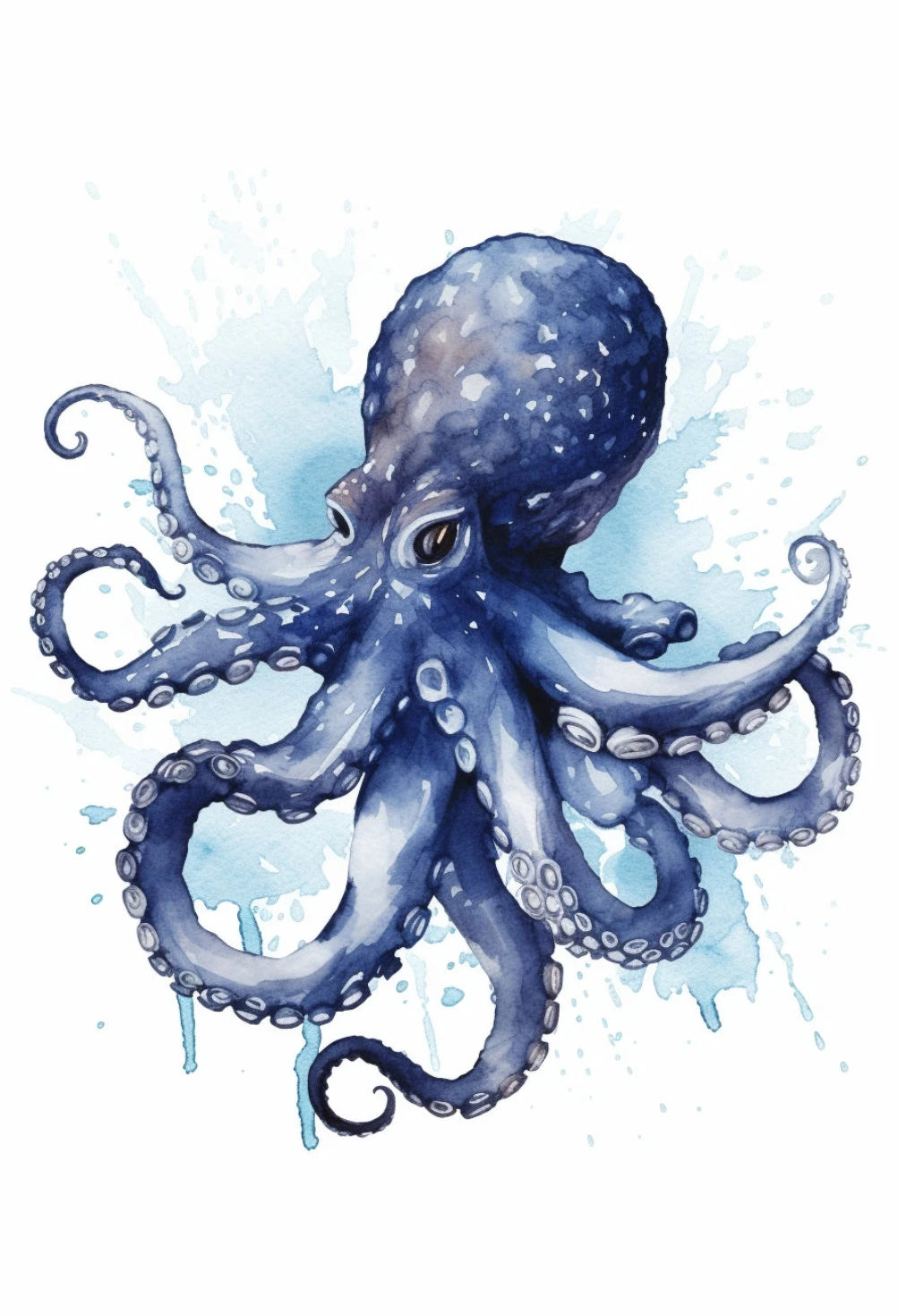 Watercolor Blue Coastal Sea Creatures Canvas Wall Art Posters