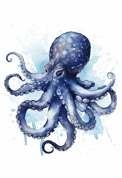 Watercolor Blue Coastal Sea Creatures Canvas Wall Art Posters