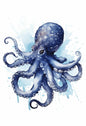 Watercolor Blue Coastal Sea Creatures Canvas Wall Art Posters