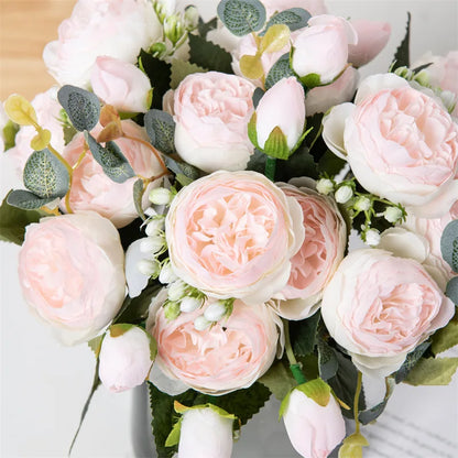 Premium Silk White Peony Artificial Flowers for Home Vase Decor