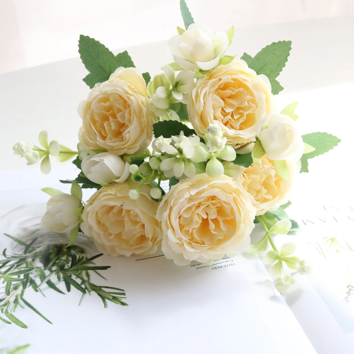 Premium Silk White Peony Artificial Flowers for Home Vase Decor