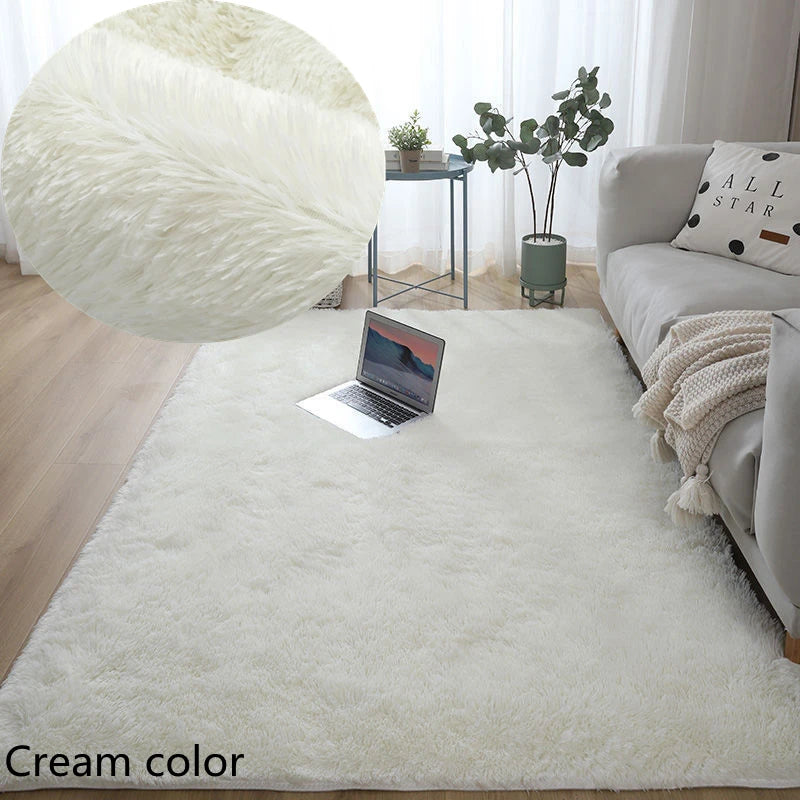 VIKAMA White Fluffy Carpet  Living Room Decoration Thicken Bedroom Bedside Mats Non-slip Children&