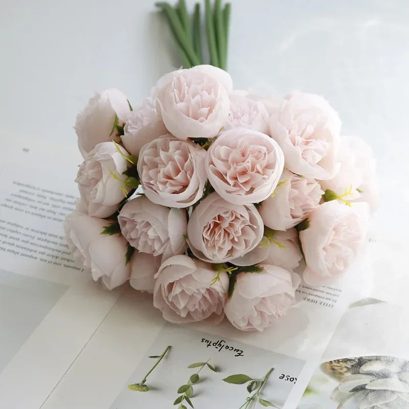 27-Heads Premium Rose Pink Silk Peony & Rose Bouquet