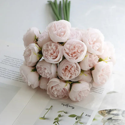 27-Heads Premium Rose Pink Silk Peony & Rose Bouquet