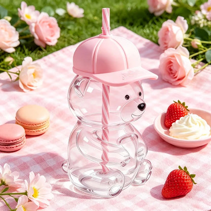 Bear Glass Cup with Lid & Straw 🐻🥤