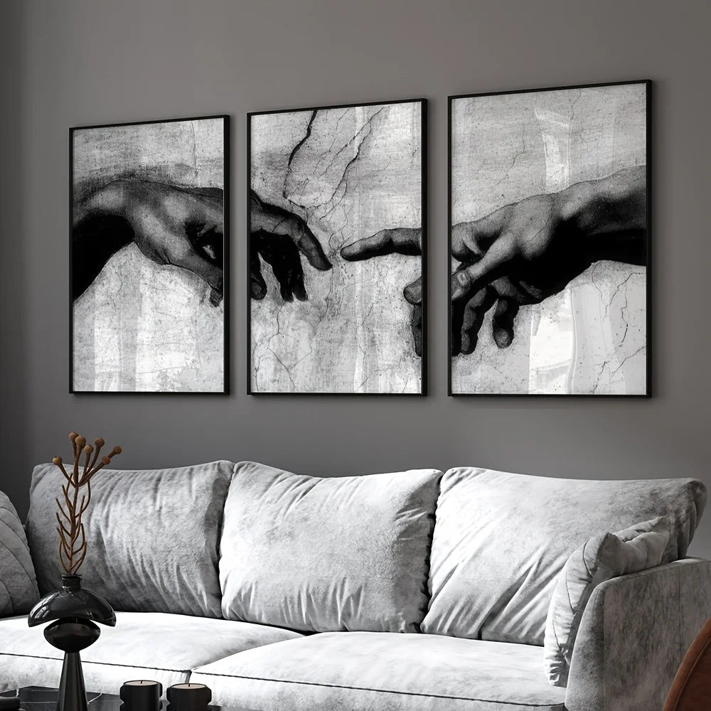 3pcs Unframed Vintage Black and White Hand of God Religious Retro Canvas Wall Art Modern Poster Bedroom Decor Holiday Gift