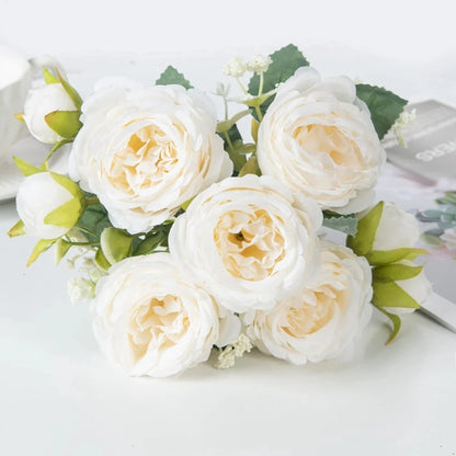 Premium Silk White Peony Artificial Flowers for Home Vase Decor