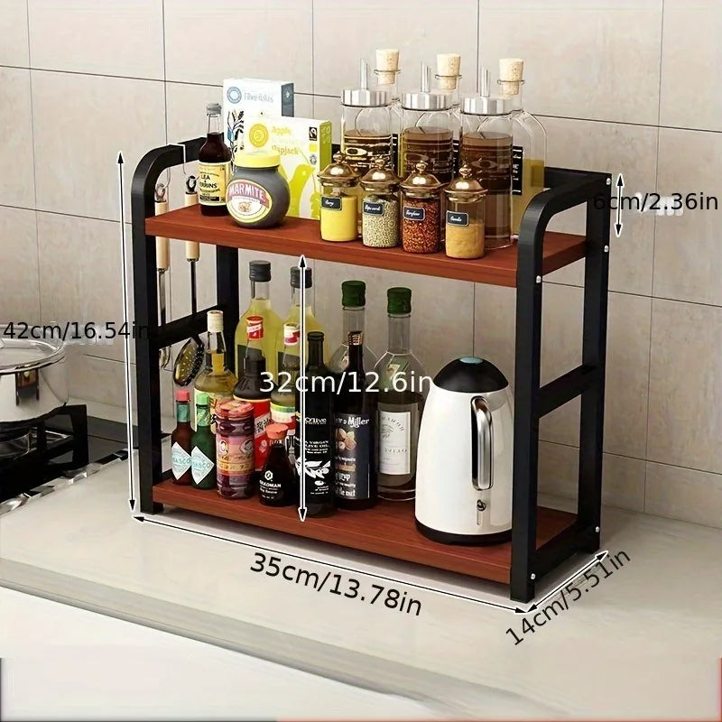 1pc 2-Tier Metal Countertop Shelf - Space Saving Organizer for Coffee, Mugs &amp; Condiments, Rustproof Kitchen Rack