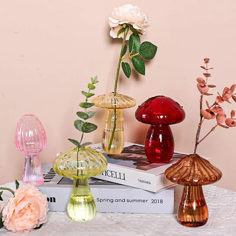 Mini Mushroom Glass Vase – Nordic Hydroponic Flower Decor