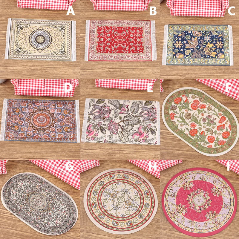 1Pc Turkish Style Toy Gift Dollhouse Miniature Floor Rug Cover Carpet Round Square Floor Mat DIY Model Bedroom Living Room Decor