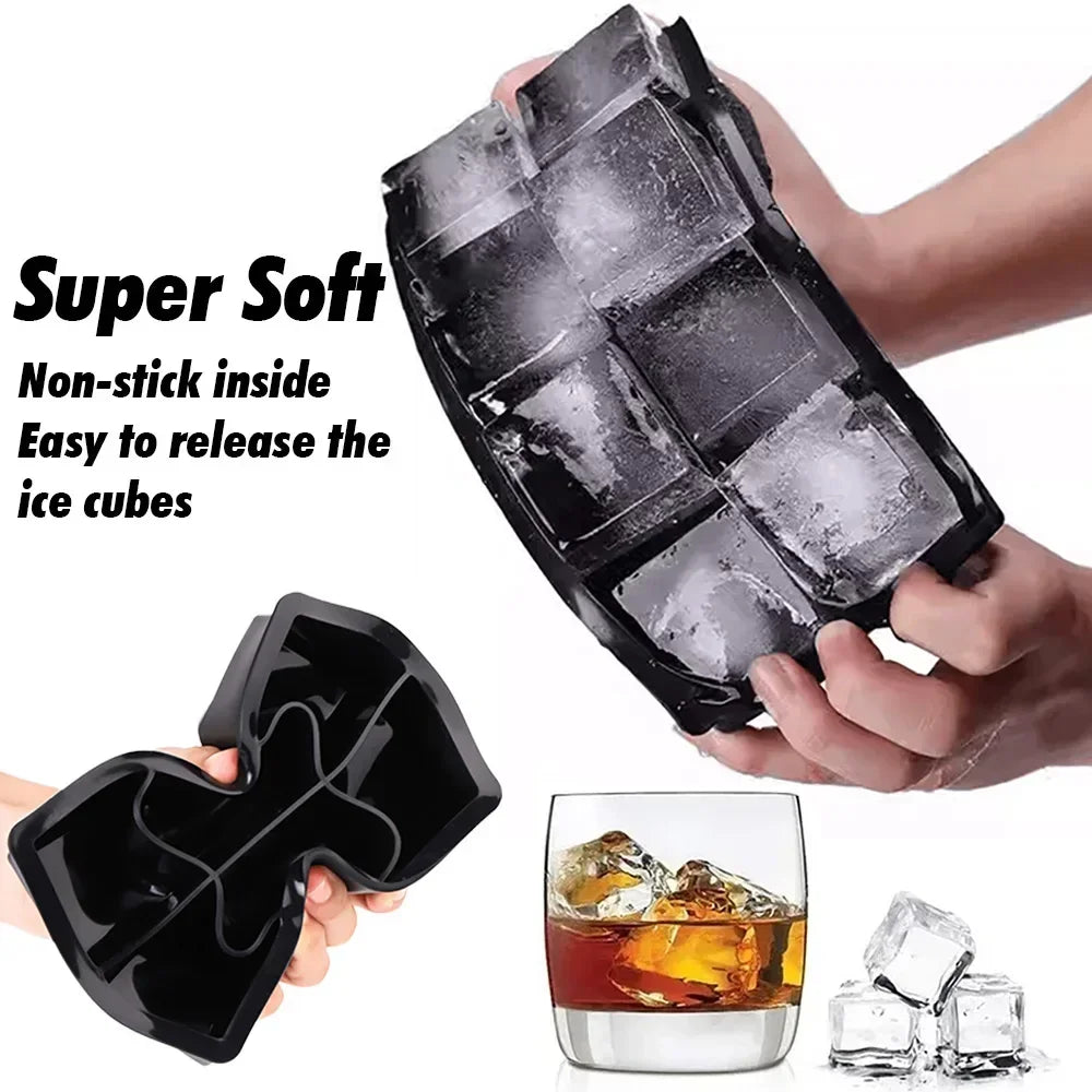 Ice Cube Tray Silicone Ice Ball Freezer Mold Square Ice Cube Maker with Lid 4/6/8 Grids for Whiskey Cocktail Coffee Accessories